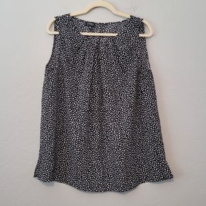 Jones New York Black Polka Dot Pleated Blouse